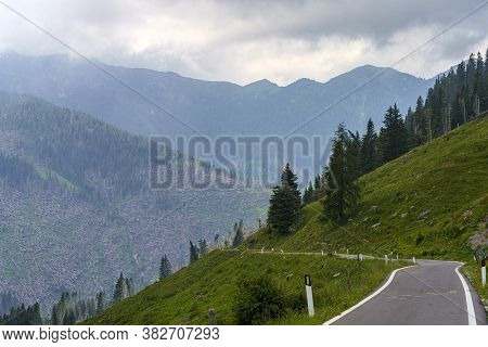 Mountain Landscape At Summer Along The Road To Manghen Pass, Trento, Trentino Alto Adige, Italy. Fal