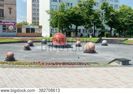 Tarnow, Poland - June 13, 2020: Fountain With The Solar System.