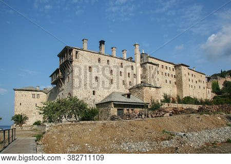 Ancient Monastery Of Xenophon On The Holy Mount Athos. Greece
