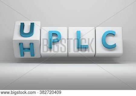 Words Uplc And Hplc On Rotating White Cube. Abbreviation Of Ultra And High Performance Liquid Chroma