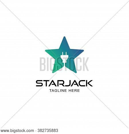 Star With Electrical Symbol Logo Design Vector Template.
