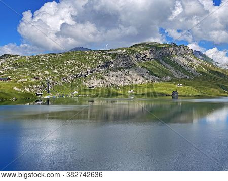 Alpine Peak Bonistock Below The Melchsee And Tannensee Lakes And In The Uri Alps Mountain Massif, Me