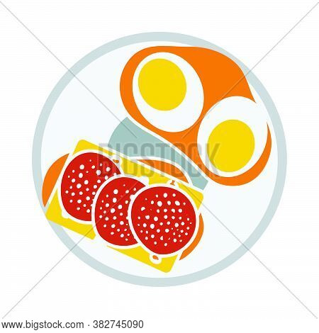 Omlet And Sandwich Icon. Flat Color Design. Vector Illustration.