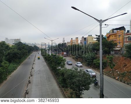 Beautiful View Of Laggere Ring Road From The Bridge With Cityscape And Sky Background