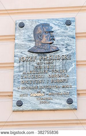 Tarnow, Poland - June 13, 2020: Memorial Plaque Of Marshal Jozef Klemens Pilsudski.