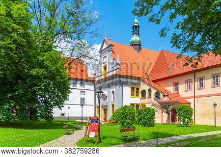 Monastery Of The Order Of The Knights Of The Cross With A Red Star In Cesky Krumlov, Czech Republic.