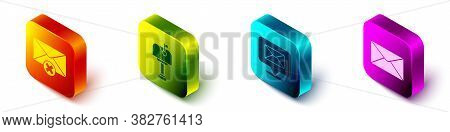 Set Isometric Delete Envelope, Mail Box, Speech Bubble With Envelope And Envelope Icon. Vector