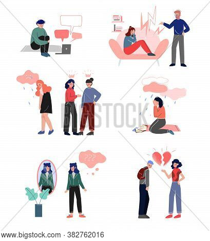Depressed Teenagers Set, Cyber Bullying, Conflict With Parents, Depression, Unrequited Love, Teenage