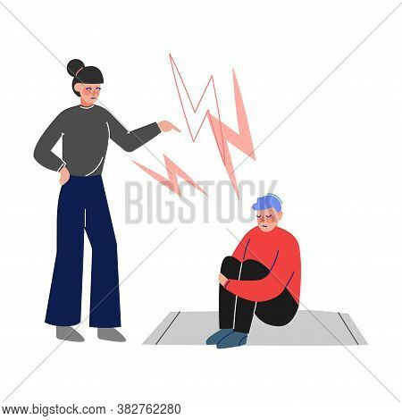 Conflict With Parent, Mother Scolding Her Son, Teenage Puberty Problems Concept Vector Illustration