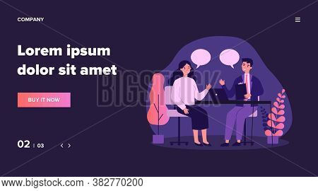 Candidate And Hr Manager Having Job Interview. Business Man And Woman Meeting At Table, Talking With