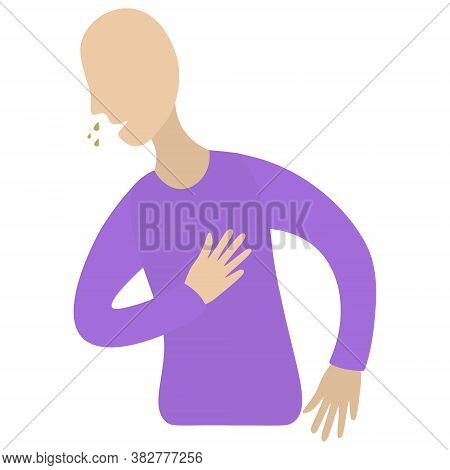 A Person Has Snot Running Out Of His Nose. A Symptom Of Various Pathologies. Vector Icon. Isolated W