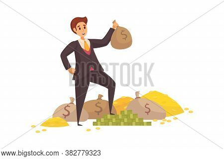 Money, Success, Capital, Profit, Wealth, Business Concept. Young Happy Smiling Rich Businessman Winn