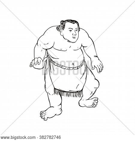 Ukiyo-e Or Ukiyo Style Illustration Of A Professional Sumo Wrestler Or Rikishi In Fighting Stance Vi