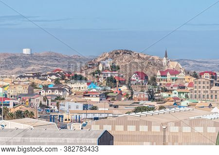 Luderitz, Namibia - June 15, 2011: A View Of Luderitz As Seen From Shark Island. Buildings Are Visib