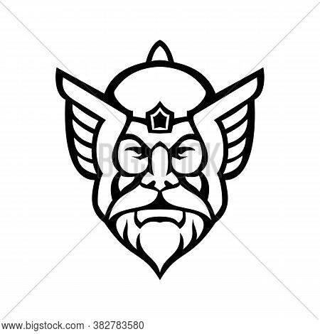 Black And White Mascot Illustration Of Head Of Thor, A Hammer-wielding God Associated With Thunder, 