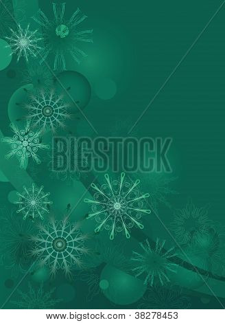 绿色的背景，与精致的雪花