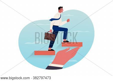 Anti Crisis Support, Help, Business Investment Concept. Young Businessman Clerk Manager With Suitcas