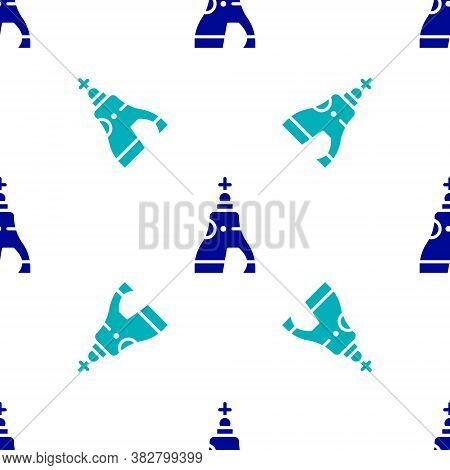 Blue The Tsar Bell In Moscow Monument Icon Isolated Seamless Pattern On White Background. Vector