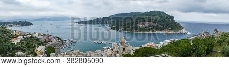 Panoramic Aerial View Of Sestri Levante And The Gulf Of Tigullio From The Path To Punta Manara