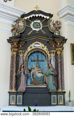 LOBOR, CROATIA - APRIL 02, 2013: Altar Our Lady of Seven Sorrows at the Parish Church of Saint Anne in Lobor, Croatia