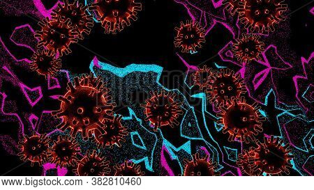Falling Upshot Of Corona Virus In Neon Plasma 4k Uhd 3d Illustration Background
