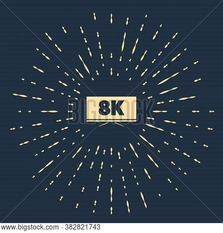 Beige Screen Tv With 8k Ultra Hd Video Technology Icon Isolated On Blue Background. Abstract Circle 