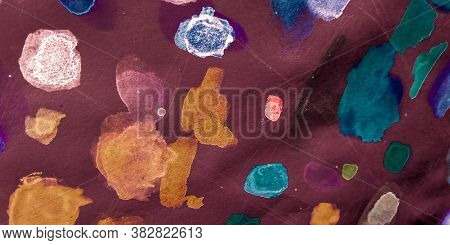 Acrylic Wash Background. Multicolored Dirty. Brown Grunge Acrylic Art. Rainbow Fashion Ink Collectio