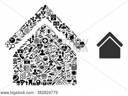 Mosaic Home With Health Care Items And Basic Icon. Mosaic Vector Home Is Designed From Health Care I