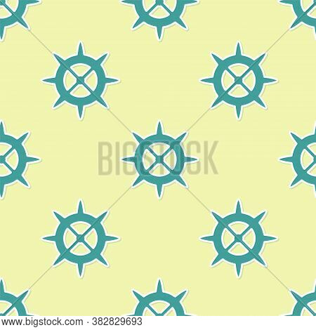 Green Bicycle Sprocket Crank Icon Isolated Seamless Pattern On Yellow Background. Vector