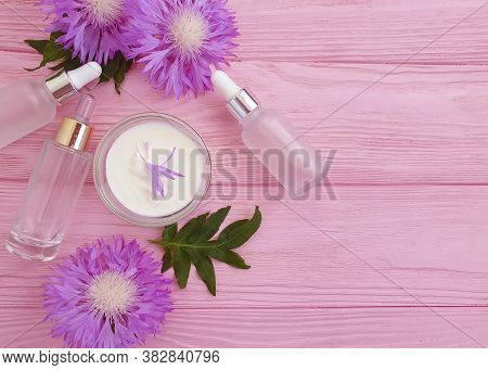 Cream Cosmetic Flower On Wooden Background Echinacea