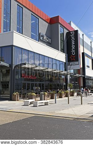 Weston-super-mare, Uk - July 11, 2019: The Cineworld Cinema And Nandos Restaurant At Dolphin Square