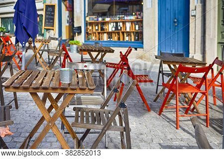 Traditional Open Air Caffee In Porto City In Portugal At Summer Time.