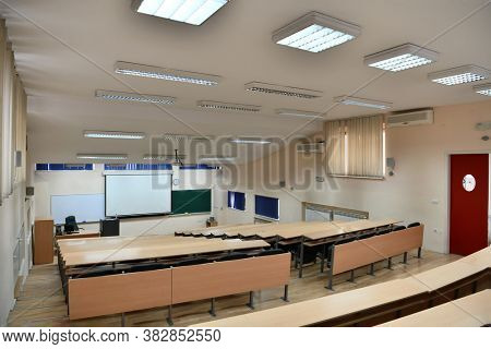 empty classroom university or collage back to school concept in coronavirus pandemic time