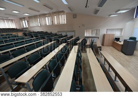 empty classroom university or collage back to school concept in coronavirus pandemic time