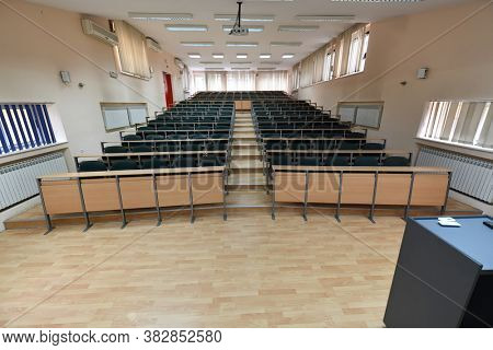 empty classroom university or collage back to school concept in coronavirus pandemic time