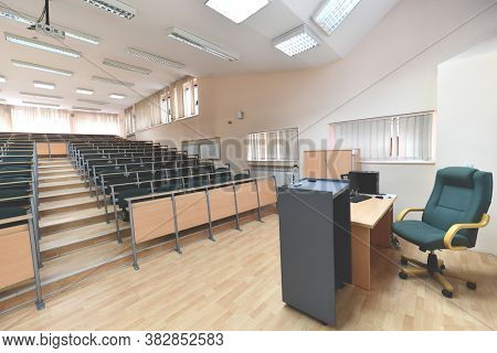 empty classroom university or collage back to school concept in coronavirus pandemic time