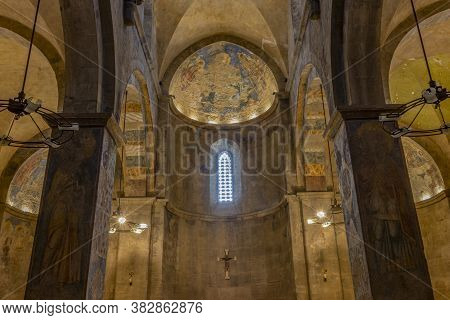 Abu Ghosh, Israel - August 13th, 2020: The Interior Of The Crusader Church In The Arab Village Abu G