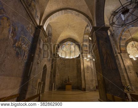 Abu Ghosh, Israel - August 13th, 2020: The Interior Of The Crusader Church In The Arab Village Abu G