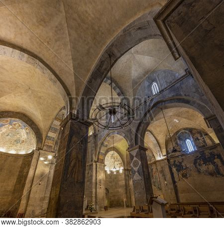 Abu Ghosh, Israel - August 13th, 2020: The Interior Of The Crusader Church In The Arab Village Abu G