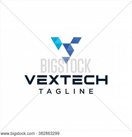 Abstract Letter V Tech Logo Polygon Colorful Design Vector Stock Template. Modern Initial V Logo Des