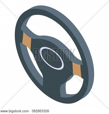 Driving School Steering Wheel Icon. Isometric Of Driving School Steering Wheel Vector Icon For Web D