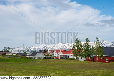 Town Of Dalvik In North Iceland On A Sunny Summer Day