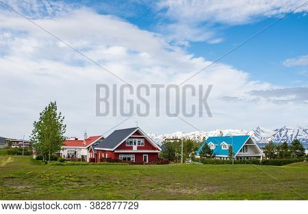 Town Of Dalvik In North Iceland On A Sunny Summer Day