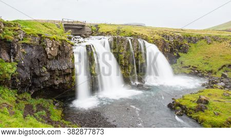 Kirkjufellsfoss Waterfall In Snaefellsnes Peninsula In Iceland