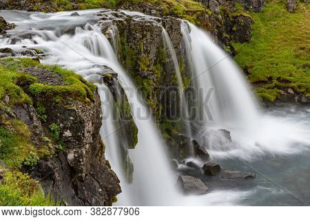 Kirkjufellsfoss Waterfall In Snaefellsnes Peninsula In Iceland
