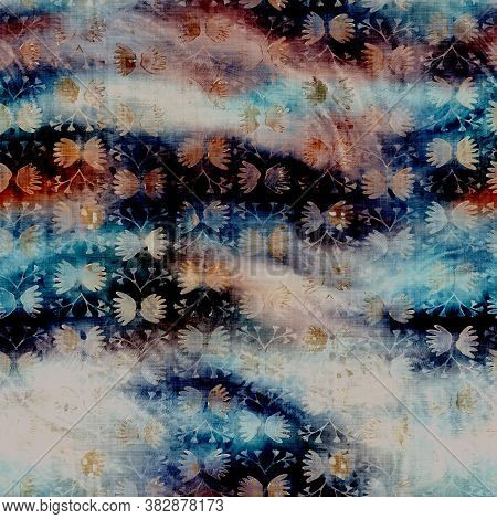 Blurry Watercolor Glitch Creative Foliage Texture Background. Irregular Bleeding Tie Dye Seamless Pa