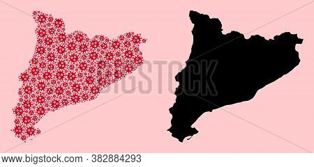 Vector Covid-2019 Virus Mosaic And Solid Map Of Catalonia. Map Of Catalonia Vector Mosaic For Geogra