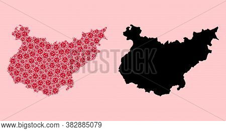 Vector Flu Virus Mosaic And Solid Map Of Badajoz Province. Map Of Badajoz Province Vector Mosaic For