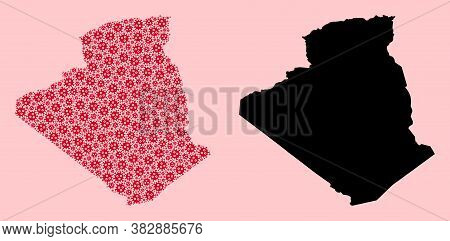 Vector Pandemic Virus Mosaic And Solid Map Of Algeria. Map Of Algeria Vector Mosaic For Health Care 