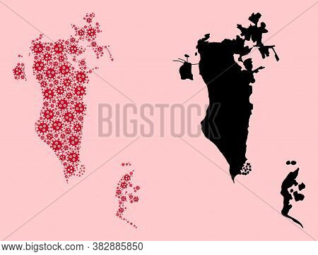 Vector Covid-2019 Virus Mosaic And Solid Map Of Bahrain. Map Of Bahrain Vector Mosaic For Hospital C